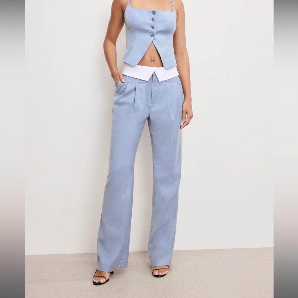 NWT Good American TWILL SUITING FOLDOVER WB TROUSER PANT
